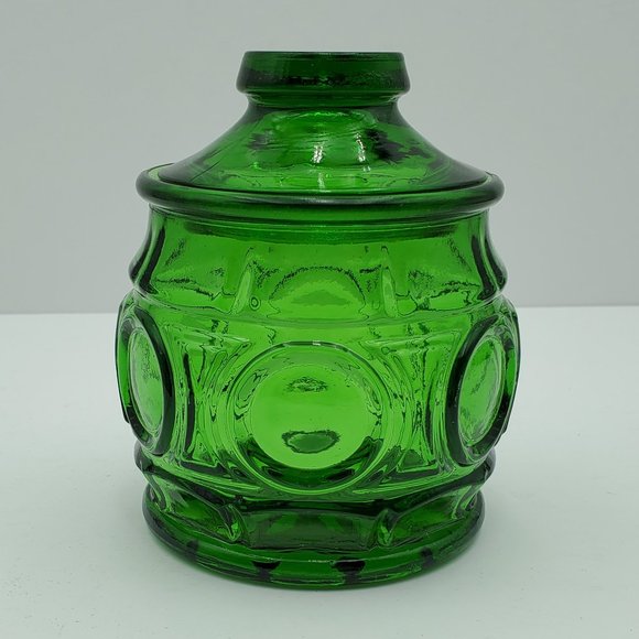 Wheaton Glass Emerald Green Bullseye Creamer Sugar Bowl with Lid Circles Panels - Picture 11 of 11